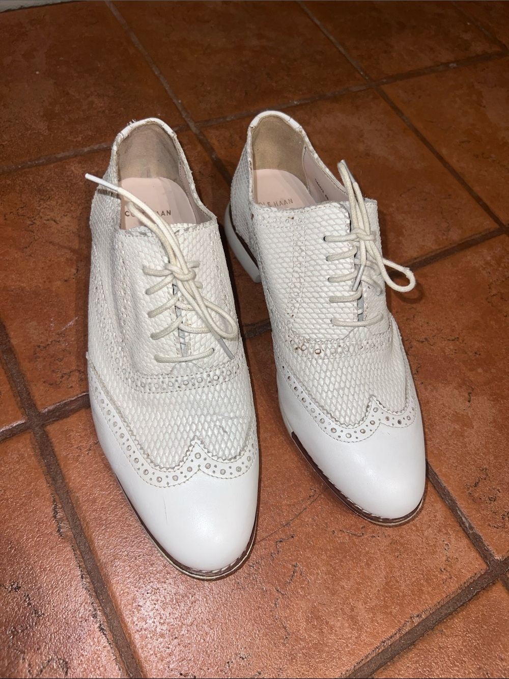Cole Haan White Textured Wingtip Oxfords